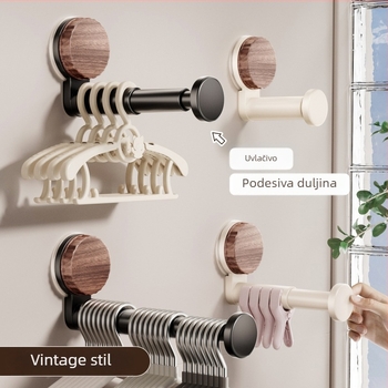 Zidna vješalica za odjeću sa usisnim čašicama, balkon skladište, vintage stil, višenamjenski teleskopski štap