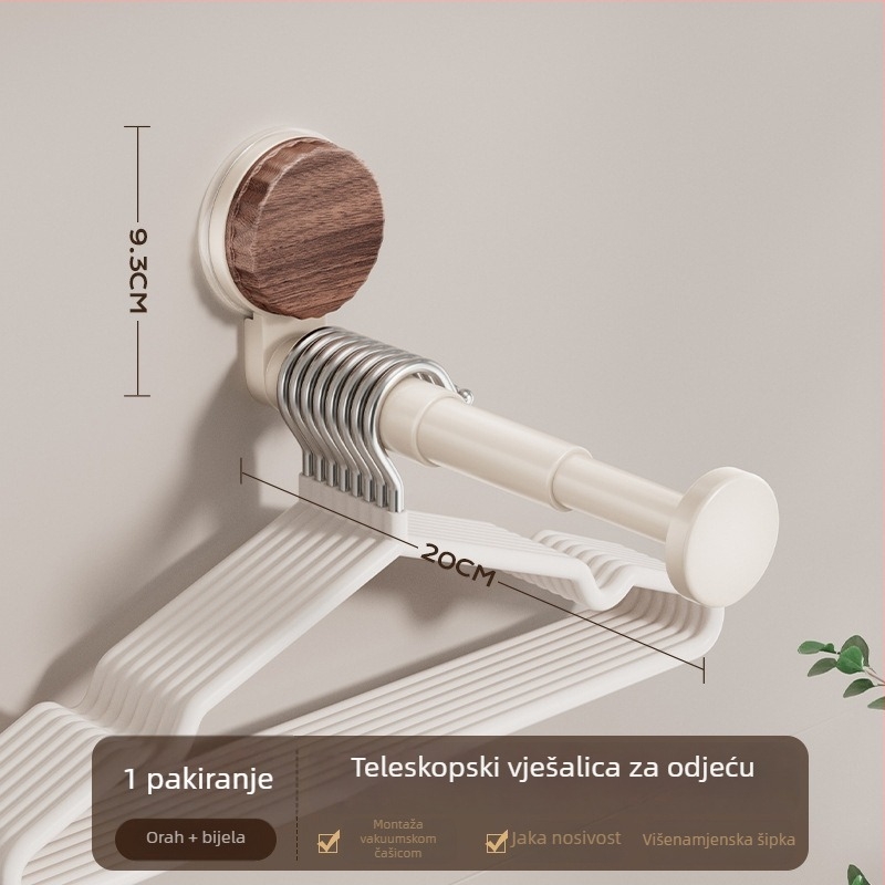 Zidna vješalica za odjeću sa usisnim čašicama, balkon skladište, vintage stil, višenamjenski teleskopski štap