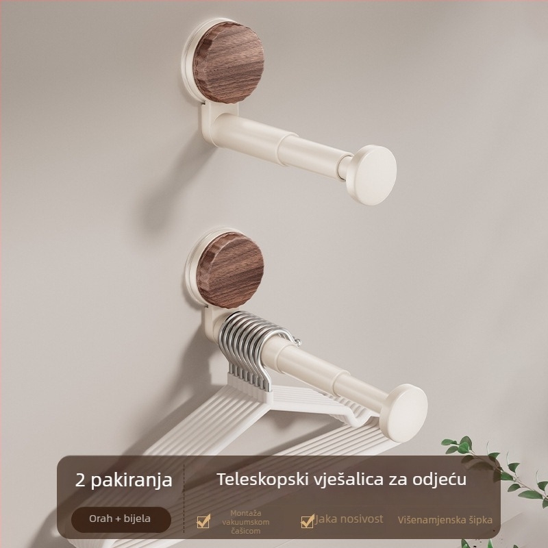 Zidna vješalica za odjeću sa usisnim čašicama, balkon skladište, vintage stil, višenamjenski teleskopski štap