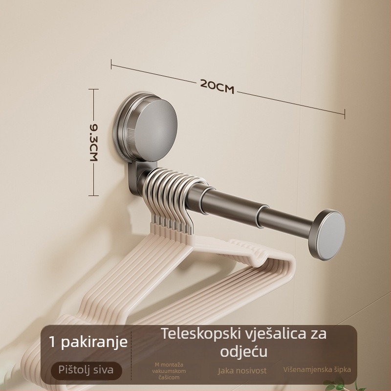 Zidna vješalica za odjeću sa usisnim čašicama, balkon skladište, vintage stil, višenamjenski teleskopski štap