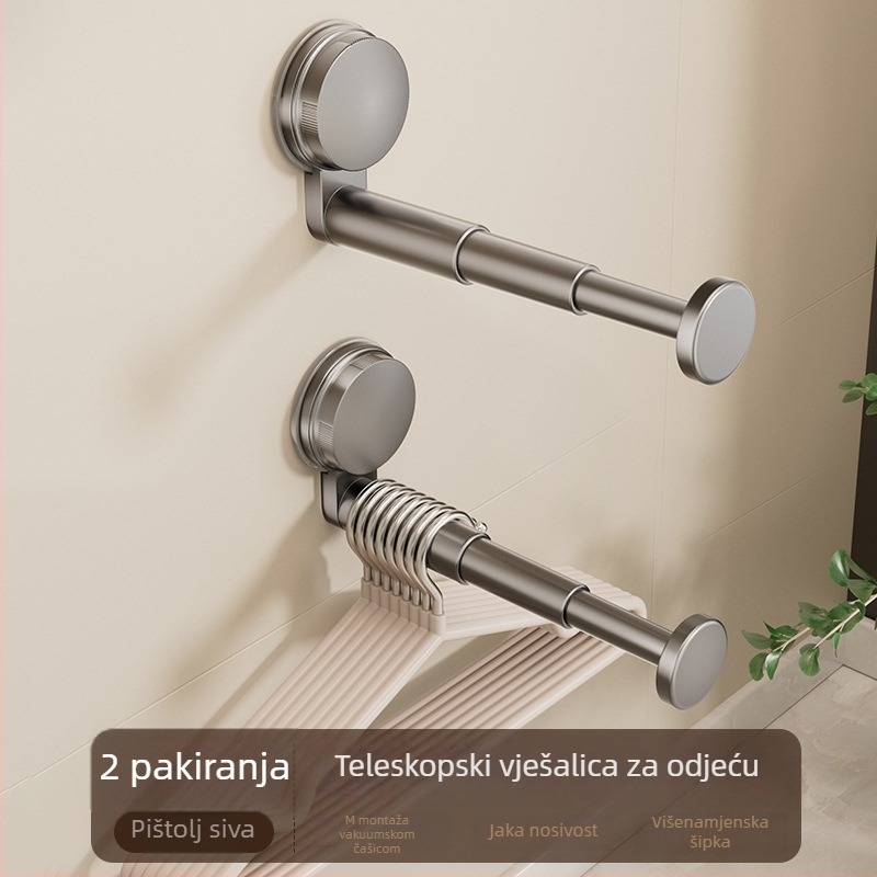 Zidna vješalica za odjeću sa usisnim čašicama, balkon skladište, vintage stil, višenamjenski teleskopski štap