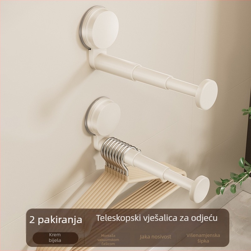 Zidna vješalica za odjeću sa usisnim čašicama, balkon skladište, vintage stil, višenamjenski teleskopski štap