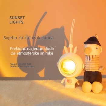 Crtani astronaut ručni grijač s USB punjenjem, prijenosno ambijentalno svjetlo za fotografiranje, 2-u-1