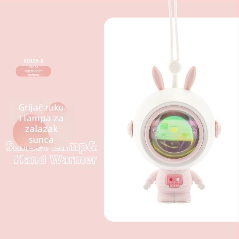 Crtani astronaut ručni grijač s USB punjenjem, prijenosno ambijentalno svjetlo za fotografiranje, 2-u-1