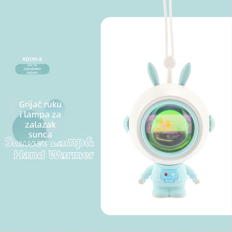 Crtani astronaut ručni grijač s USB punjenjem, prijenosno ambijentalno svjetlo za fotografiranje, 2-u-1