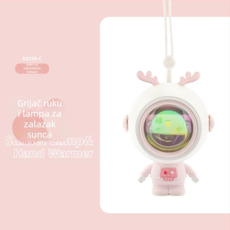 Crtani astronaut ručni grijač s USB punjenjem, prijenosno ambijentalno svjetlo za fotografiranje, 2-u-1