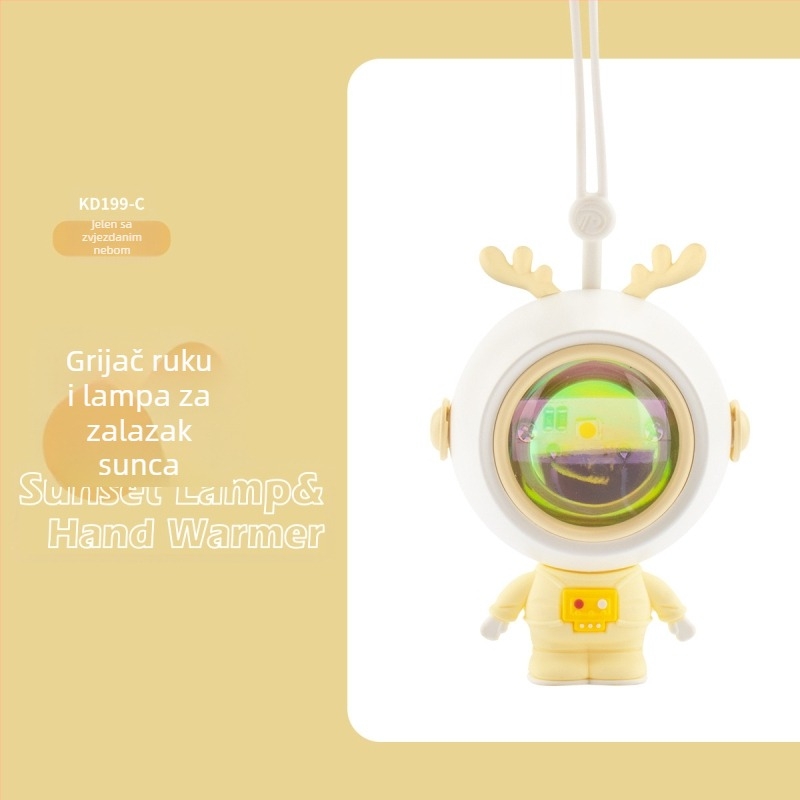 Crtani astronaut ručni grijač s USB punjenjem, prijenosno ambijentalno svjetlo za fotografiranje, 2-u-1