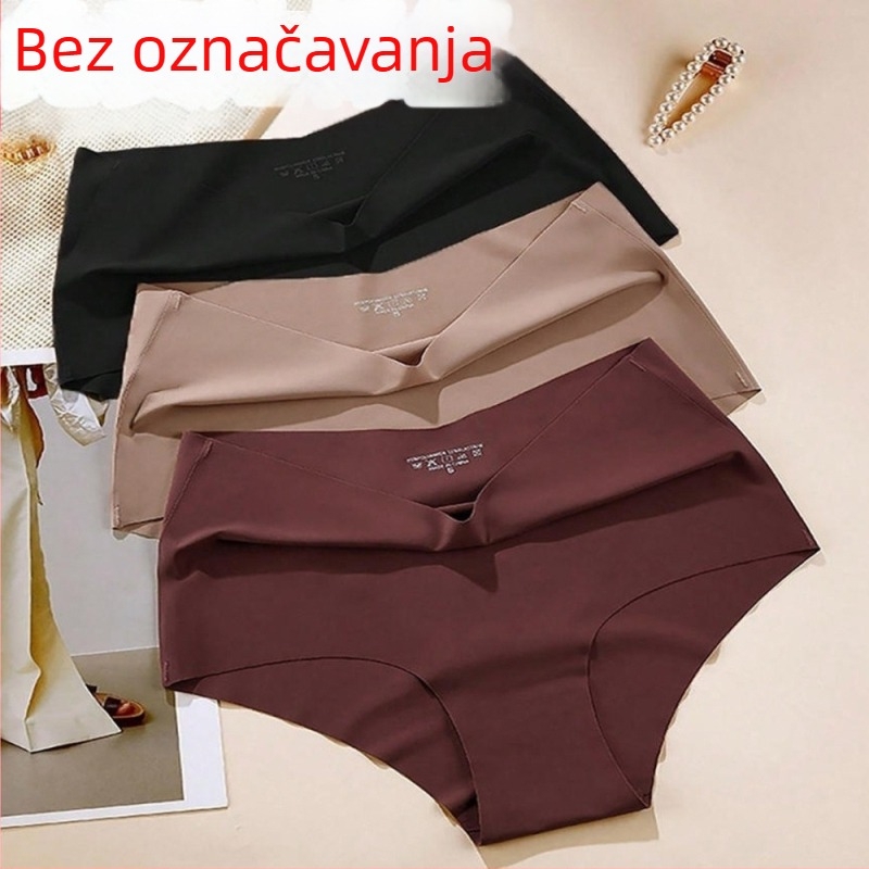 Bešavne ženske gaćice s V-oblikom struka, visokim strukom, plus veličina, Ice Silk materijal, nevidljive ispod odjeće.
