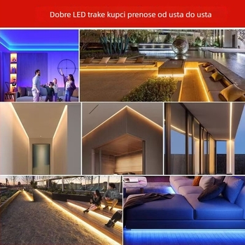LED traka 220V, vodootporna, visokovoltna, 12W/m, može se rezati, 2835 LED, 180° snop, dekorativno osvjetljenje interijera i eksterijera