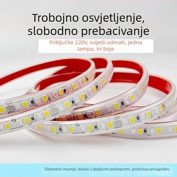 LED traka 220V, trobojna, tri reda, ultra jako svijetla, vodootporna za vanjsku i unutarnju dekoraciju, linearni tip