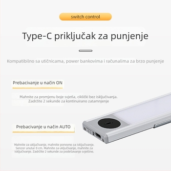 LED svjetiljka za ormar s detekcijom pokreta, bez kabela, ultra-tanki samoljepljivi kuhinjski osvjetljivač, trobojna temperatura, magnetsko držanje