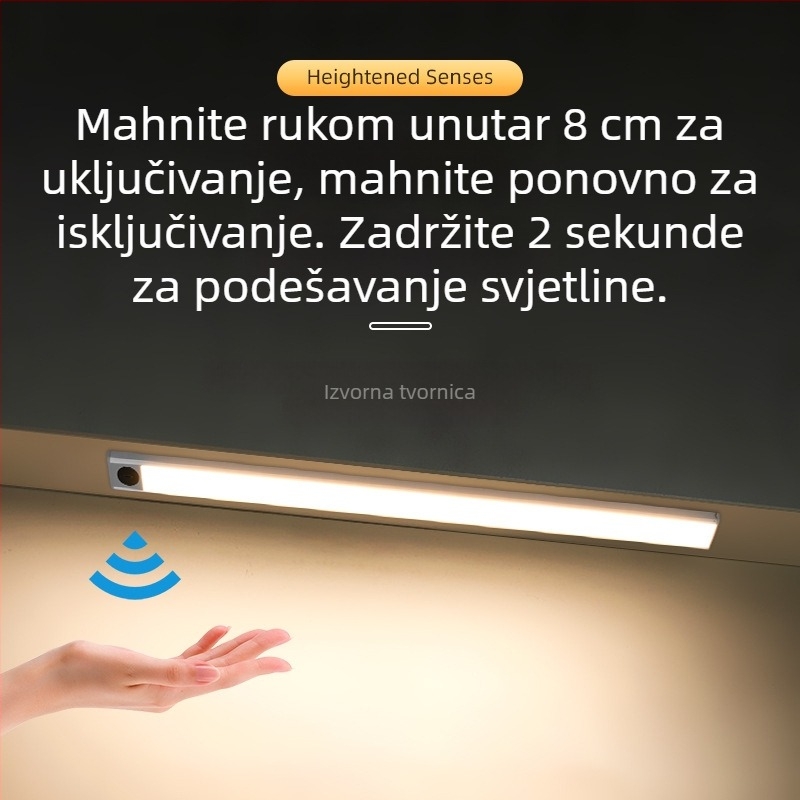 LED svjetiljka za ormar s detekcijom pokreta, bez kabela, ultra-tanki samoljepljivi kuhinjski osvjetljivač, trobojna temperatura, magnetsko držanje
