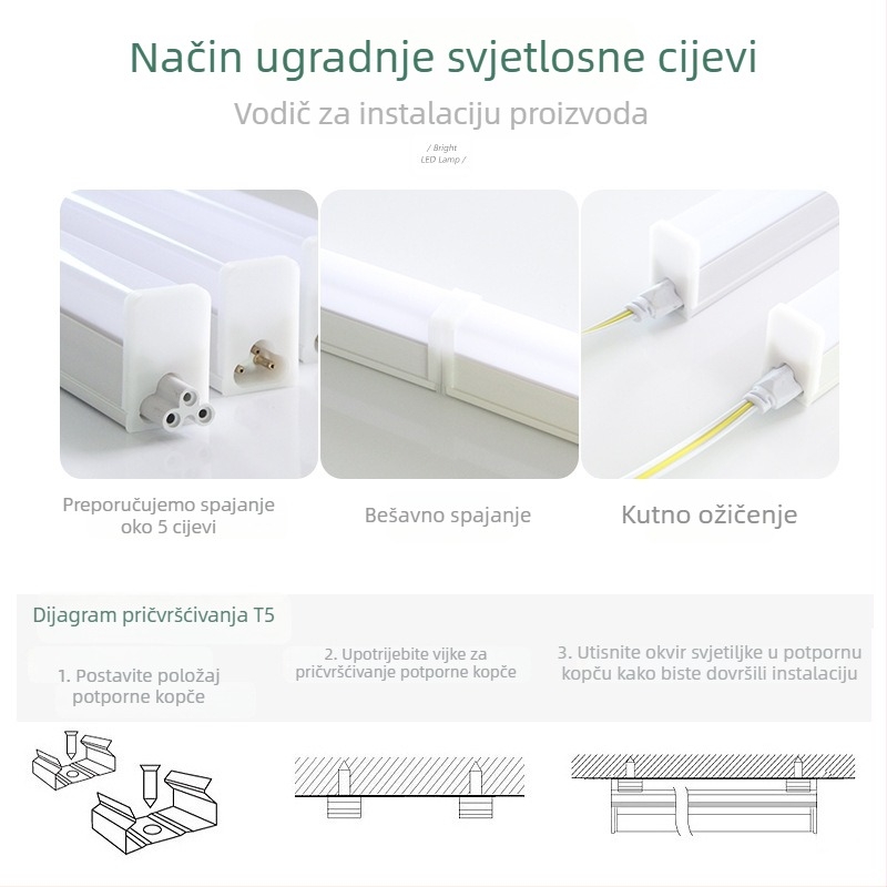 T5 integrirana LED cijev za kućnu upotrebu, skriveni stropni LED trak s promjenom boja u tri boje – kompletan rasvjetni set