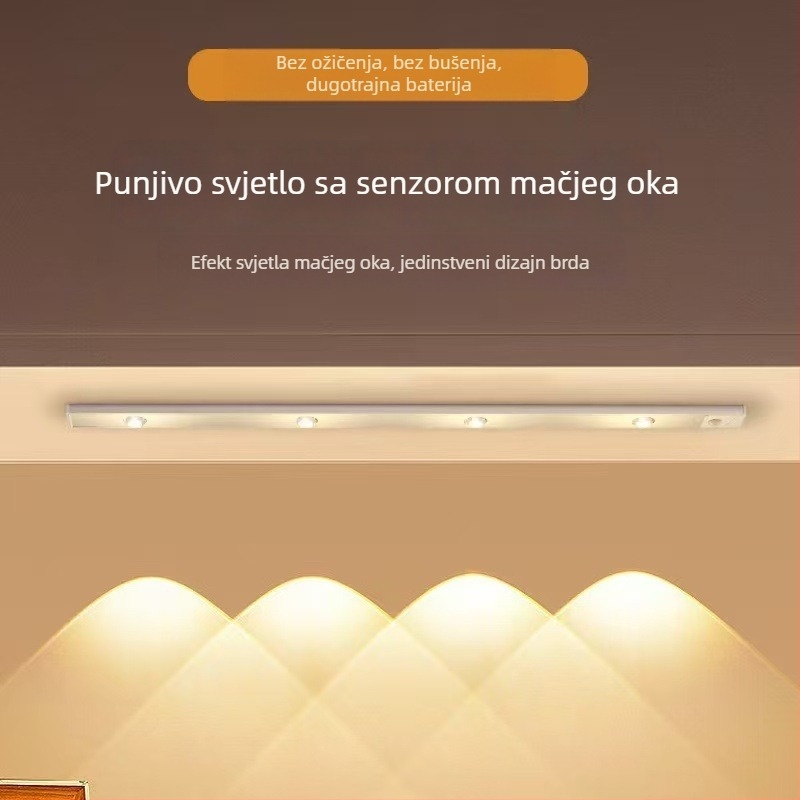Duga Cat-Eye LED traka s detekcijom pokreta za vinsku vitrinu, garderobu i ormar, magnetska samoljepljiva bežična LED traka za napajanje