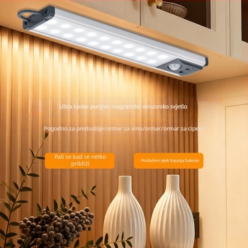 LED pametno senzorsko svjetlo za ormarić, regulacija tri boje, bežično napajanje, bez bušenja, aktivira se pokretom, traka za kupaonicu