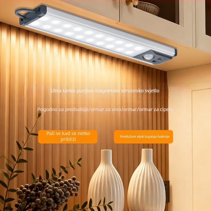 LED pametno senzorsko svjetlo za ormarić, regulacija tri boje, bežično napajanje, bez bušenja, aktivira se pokretom, traka za kupaonicu
