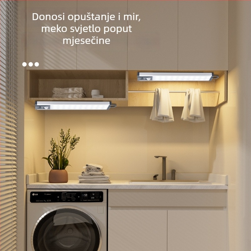 LED pametno senzorsko svjetlo za ormarić, regulacija tri boje, bežično napajanje, bez bušenja, aktivira se pokretom, traka za kupaonicu