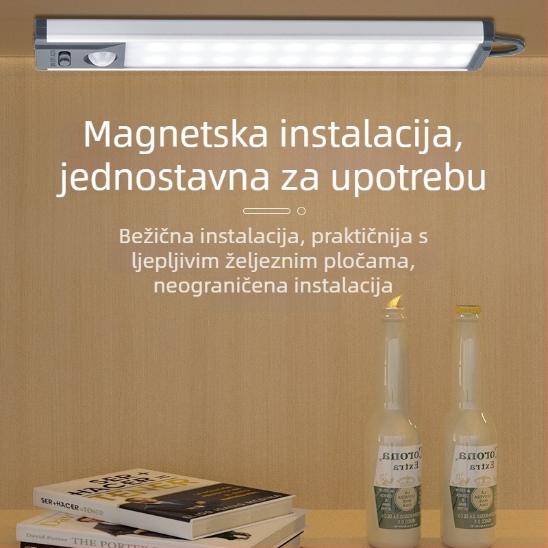 LED pametno senzorsko svjetlo za ormarić, regulacija tri boje, bežično napajanje, bez bušenja, aktivira se pokretom, traka za kupaonicu