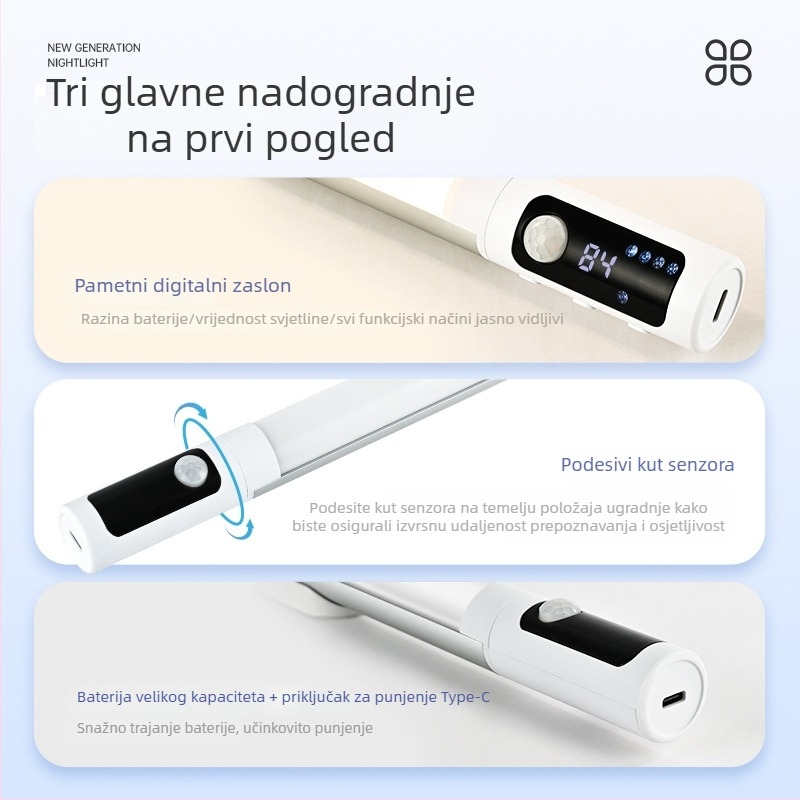 LED traka sa senzorom pokreta i magnetskim držačem, samoljepljiva za ormariće i ormare