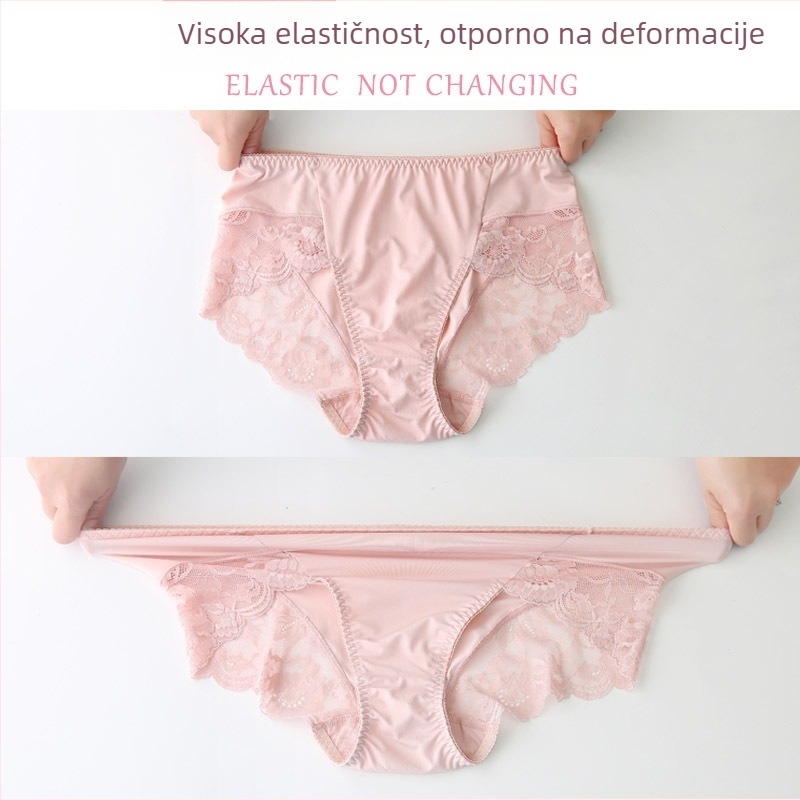Žensko donje rublje s čipkom za ljeto, tanke, bešavne, plus veličina, visoki pojas, mrežasti materijal, mliječna svila