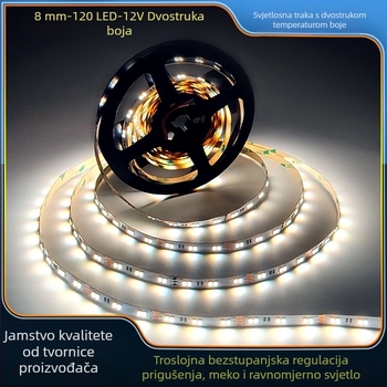 LED traka s ljepiljkom 2835, dvobojna temperatura boje (CCT), 12V, glatko dimiranje i podešavanje boje, visoka svjetlina