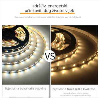 LED traka s ljepiljkom 2835, dvobojna temperatura boje (CCT), 12V, glatko dimiranje i podešavanje boje, visoka svjetlina