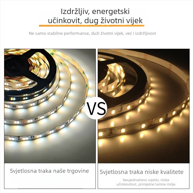 LED traka s ljepiljkom 2835, dvobojna temperatura boje (CCT), 12V, glatko dimiranje i podešavanje boje, visoka svjetlina