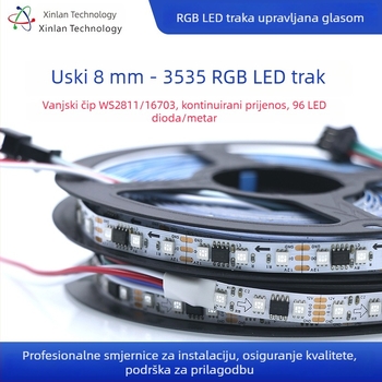 WS2811 RGB LED traka, 12V, 96 LED-ova, širina 8 mm, puni boje tekući efekt, daljinski upravljač, prilagodba svjetline, nije vodootporna