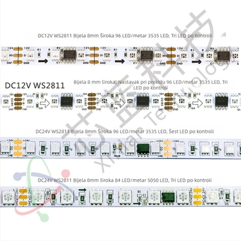 WS2811 RGB LED traka, 12V, 96 LED-ova, širina 8 mm, puni boje tekući efekt, daljinski upravljač, prilagodba svjetline, nije vodootporna