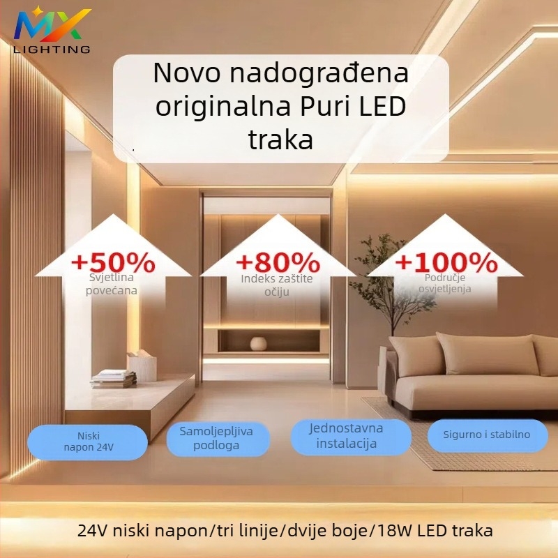 Purui 24V LED trak s visokim CRI, dvobojni, trožilni, niskonaponski, 192 LED/m