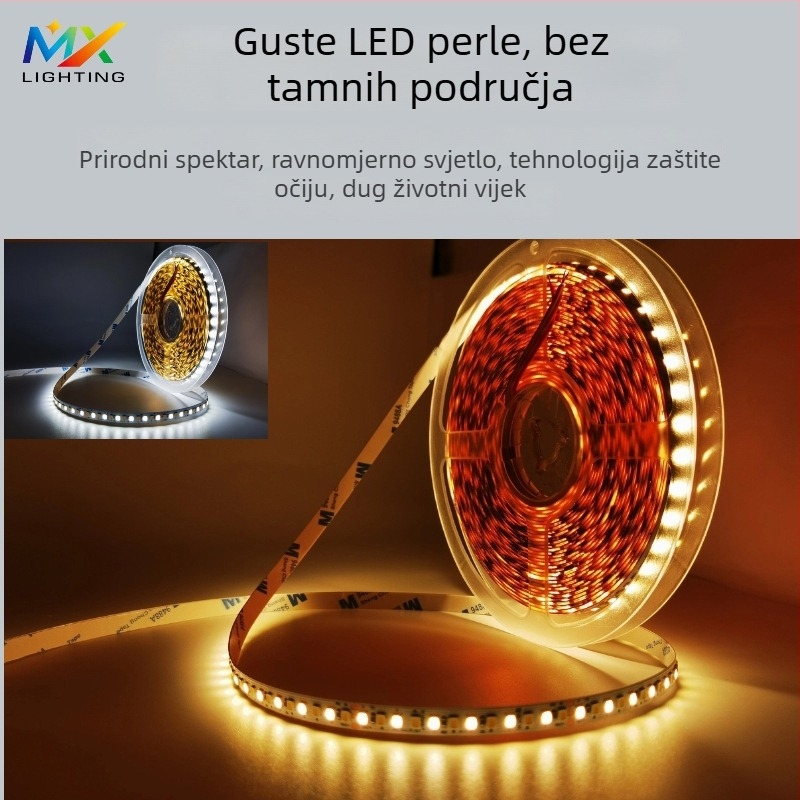 Purui 24V LED trak s visokim CRI, dvobojni, trožilni, niskonaponski, 192 LED/m
