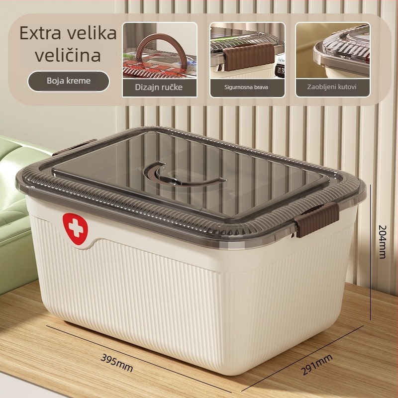 Velika plastična kutija za lijekove s pretincima – prijenosni komplet prve pomoći za kućnu uporabu