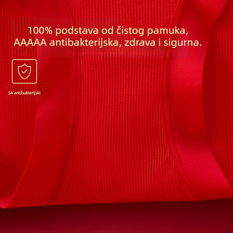Ženske crvene gaćice s ribanim materijalom, srednje visoki struk, pamuk podstavak, velika veličina, visoka elastičnost, priljubljeni oblik