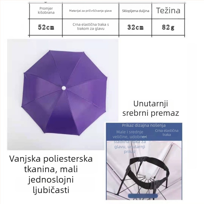 Yi Tian 30 cm kišobran kapa za glavu s srebrnim premazom, promjer kupole 52 cm