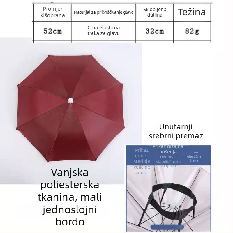 Yi Tian 30 cm kišobran kapa za glavu s srebrnim premazom, promjer kupole 52 cm
