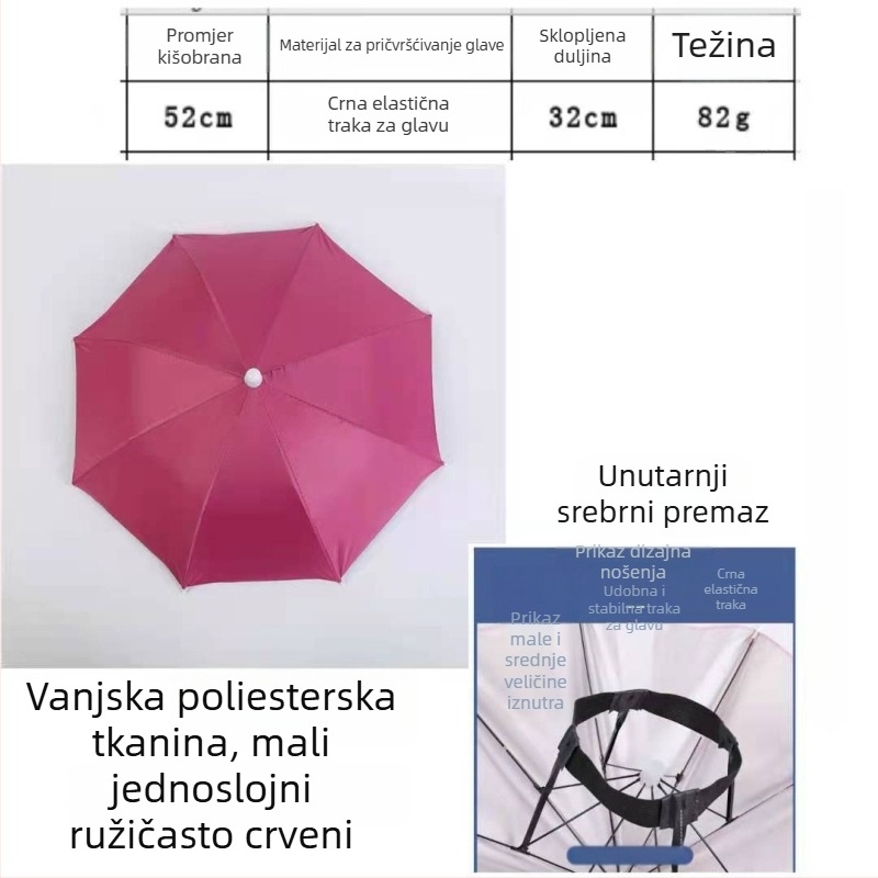 Yi Tian 30 cm kišobran kapa za glavu s srebrnim premazom, promjer kupole 52 cm