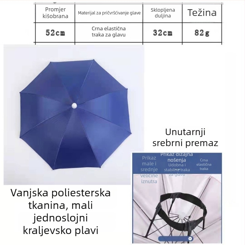 Yi Tian 30 cm kišobran kapa za glavu s srebrnim premazom, promjer kupole 52 cm