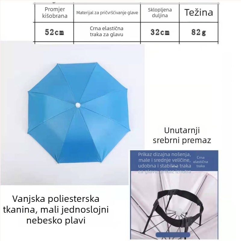Yi Tian 30 cm kišobran kapa za glavu s srebrnim premazom, promjer kupole 52 cm