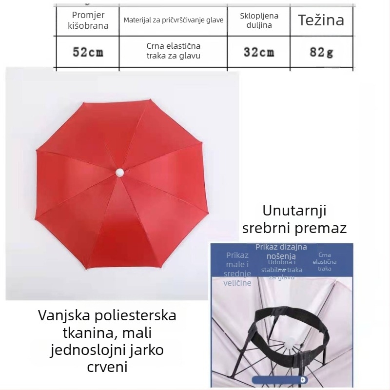 Yi Tian 30 cm kišobran kapa za glavu s srebrnim premazom, promjer kupole 52 cm