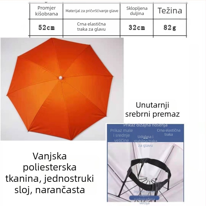 Yi Tian 30 cm kišobran kapa za glavu s srebrnim premazom, promjer kupole 52 cm