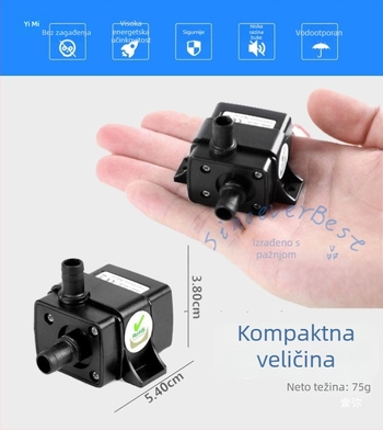 Mala električna pumpa za vodu, 12V DC bez četkica, USB mini potopna pumpa za kućni akvarij