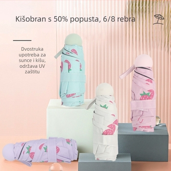 Kompaktni sklopivi kišobranac za sunce i kišu s UV zaštitom, prenosiv, s 8 rebara, ručno otvaranje