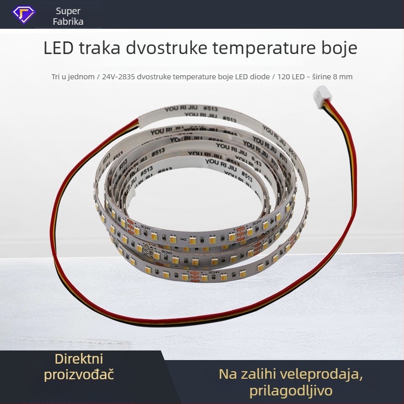 LED trak 2835, trobojna i dvotemperaturna, 120 LED/m, dimabilna, fleksibilna, samoljepljiva, 12V DC