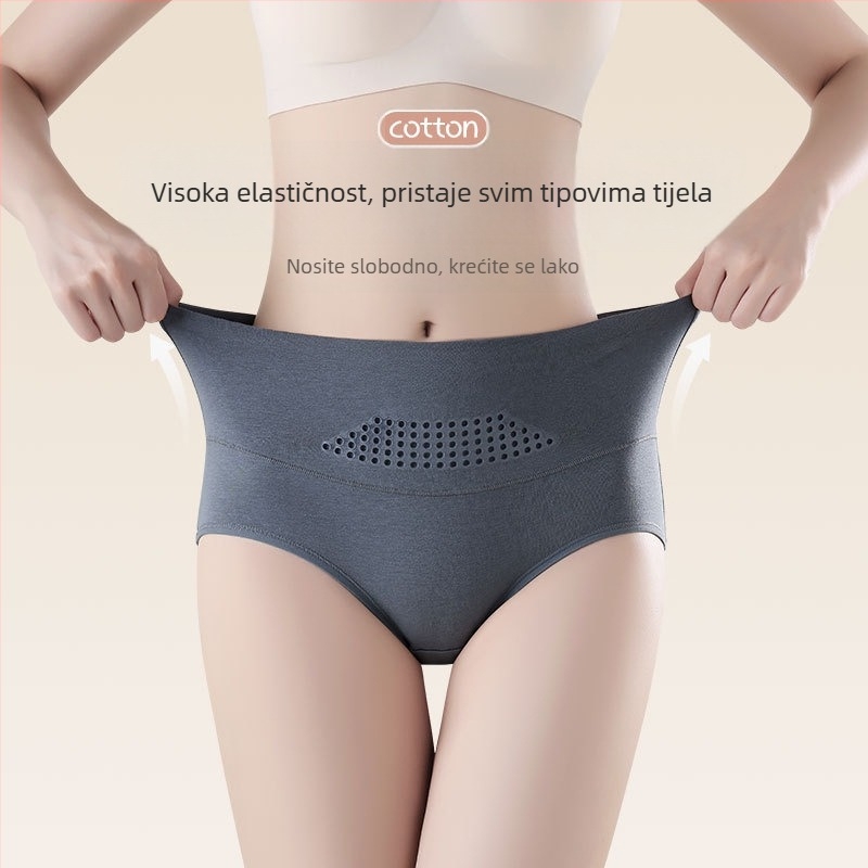 Ženske pamukaste gaćice s visokim strukom, prozračne i antibakterijske, plus veličina, podizanje stražnjice i kontrola abdomena