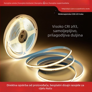 COB LED traka, 12V, 5 mm široka za vitrine i ormariće, linearno ambijantalno osvjetljenje, samoljepljiva jednobojna LED traka