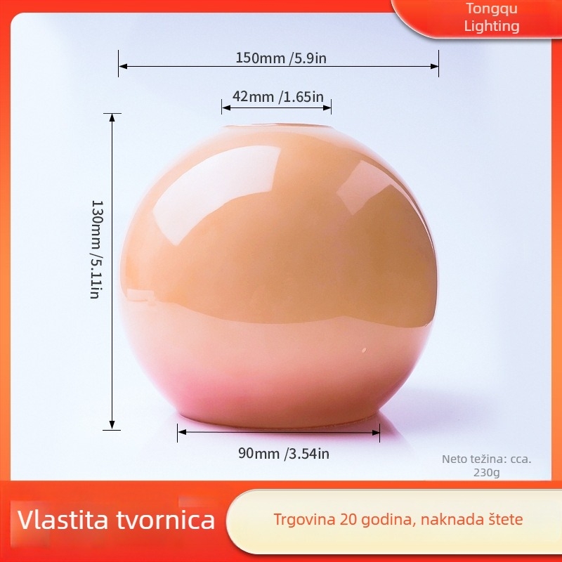 Ružičasti stakleni sferični abažur, bez žarulje, s dvostrukim otvorima, retro dizajn, za stolnu i stropnu lampu, DIY dodatak rasvjeti