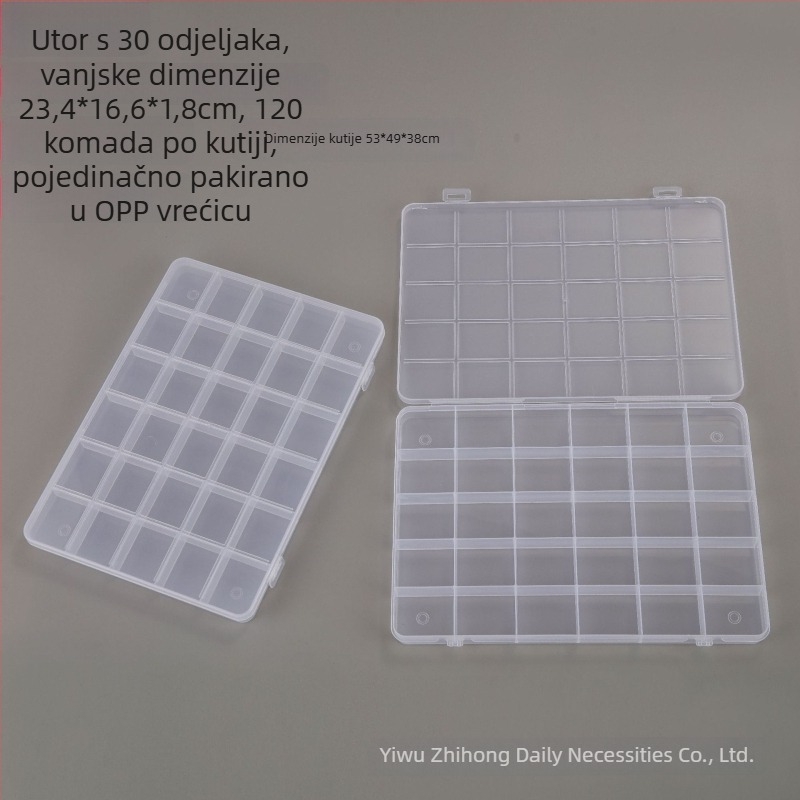 Prozirna PP kutija za pohranu s 30 pretinaca i poklopcem, za DIY perle, dodatke za nokte i hardverske dijelove