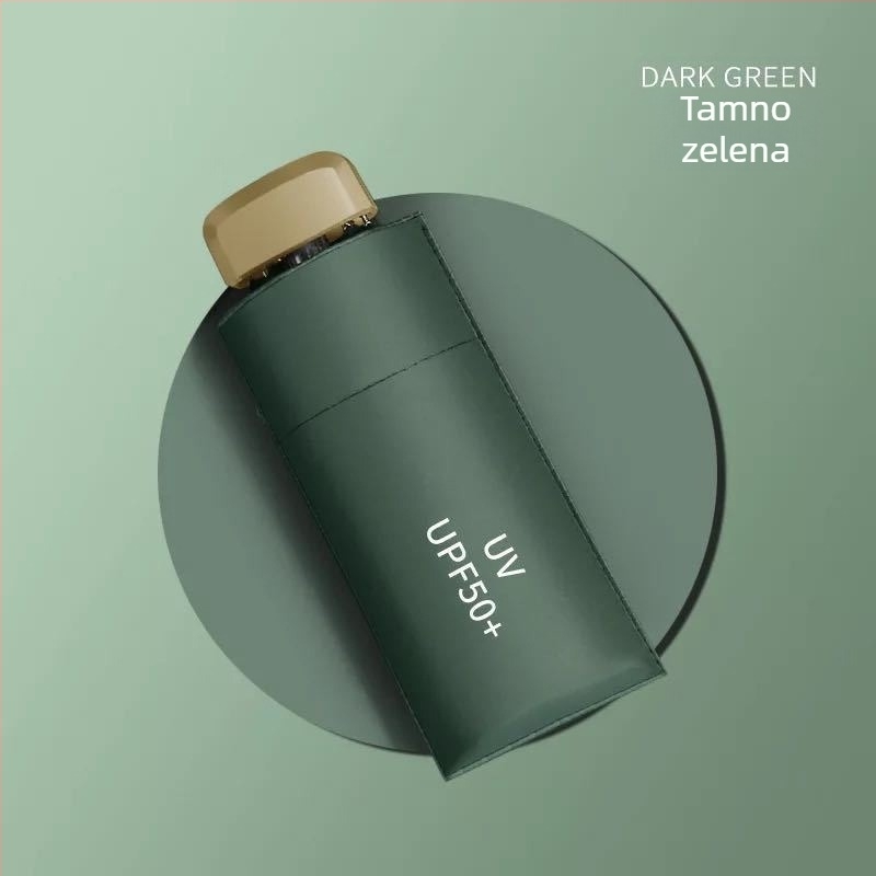 Zlatni džepni kišobran za žene, šestodijelni sklopivi kišobran za sunce s UV zaštitom, kompaktan mini kišobran