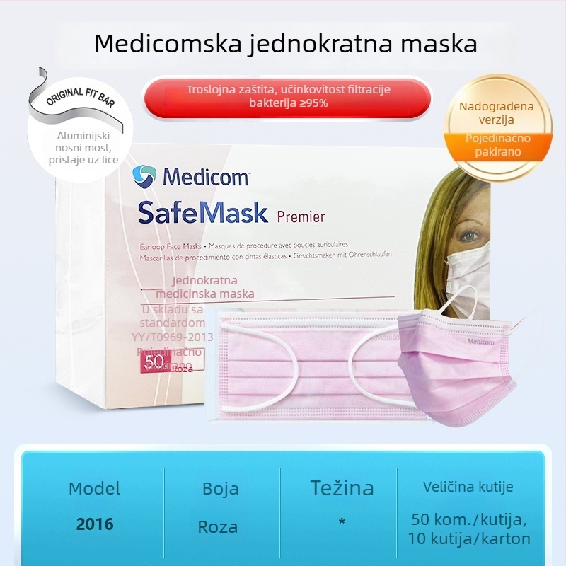 Medicom medicinska maska, jednokratna maska od netkane tkanine, trostruka zaštitna maska za medicinsku upotrebu