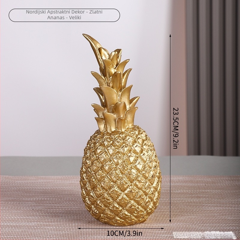 Zlatni ananas u nordijskom INS stilu, trodimenzionalna dekoracija od smole za dom